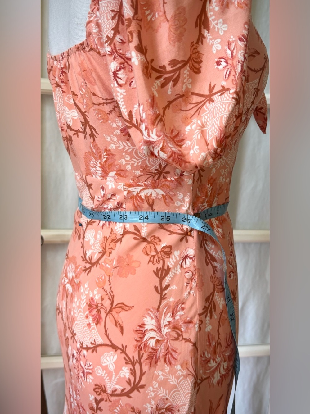 Hello Molly NWT Peach Floral Tie Front Puff Sleeve Midi Dress US 4 - Picture 12 of 14